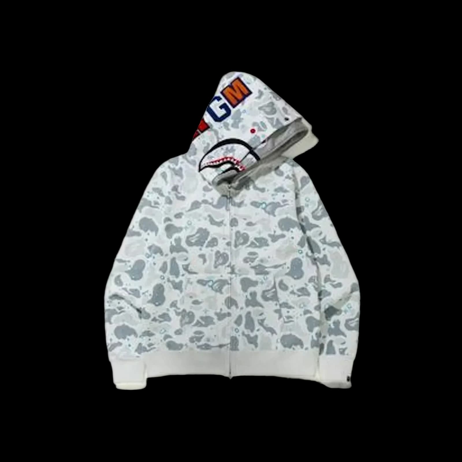 BAPE Space Camo Shark Full Zip Double Hoodie in White, front view